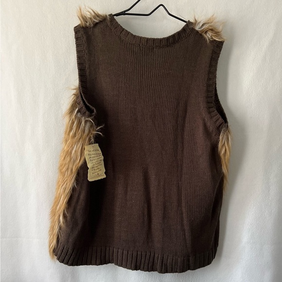 NWT One World Brown Size XL Faux Fur sweater Vest - Picture 5 of 8
